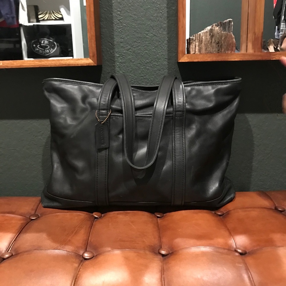 Coach black leather tote